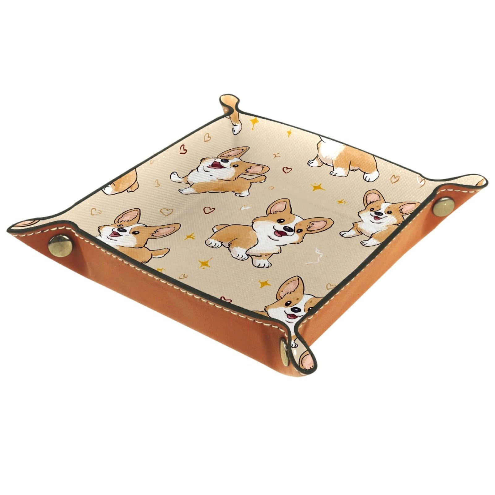 VAPOKF Cute Corgi Dice Trays Quadrilateral Dice Folding Tray Microfiber Leather Holder for Table Games RPG DND, 20.5 × 20.5 cm