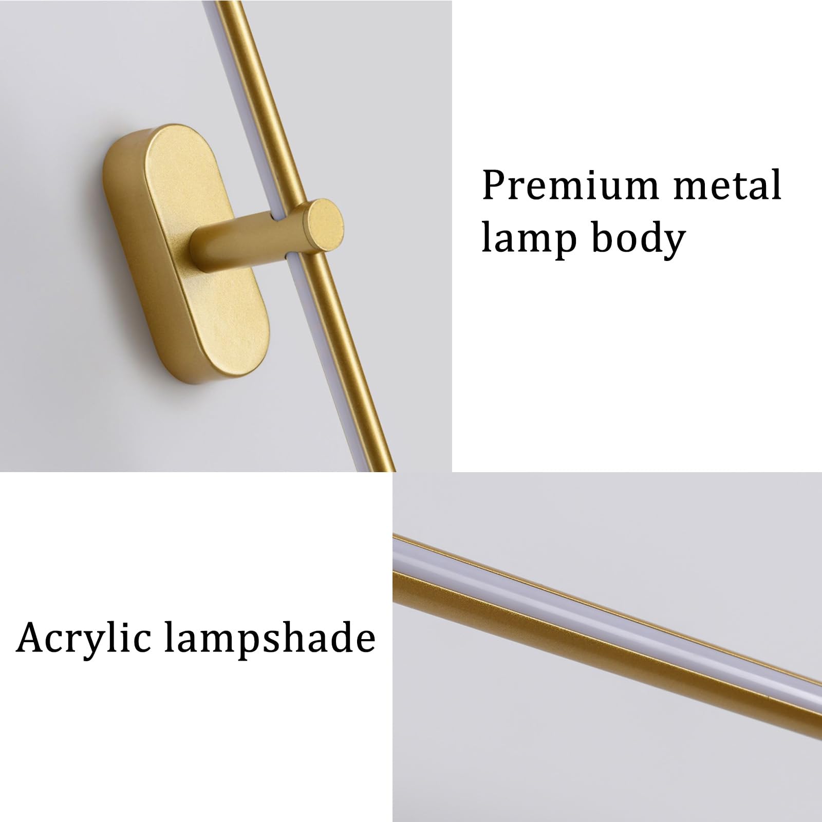 LED Spiegelleuchte Bad Wandleuchten Aluminium Lange Wandleuchten Bildbeleuchtung Badezimmer Wandbeleuchtung für Schlafzimmer Wohnzimmer Treppenhaus Schminktisch (Schwarz + Gold Neutrales Licht,128cm)