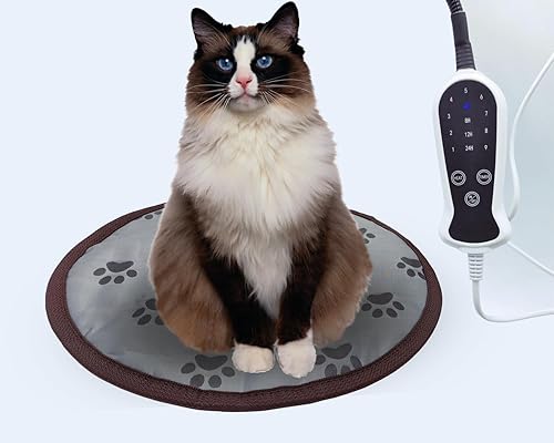 Almohadilla térmica para mascotas para perros y gatos pequeños, cama eléctrica con temporizador, a prueba de mordidas, fácil de limpiar, redonda, 16