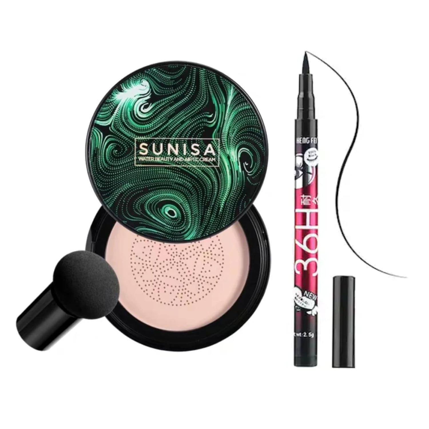 RE Air Cushion BB Isolation BB Nude Concealer Waterproof Liquid Foundation CC Full Coverage Concealer, 20g and 36H Black Pen Eyeliner Combo. (1 foundation and 1 Eyeliner Total 2 Pices set)-image-49