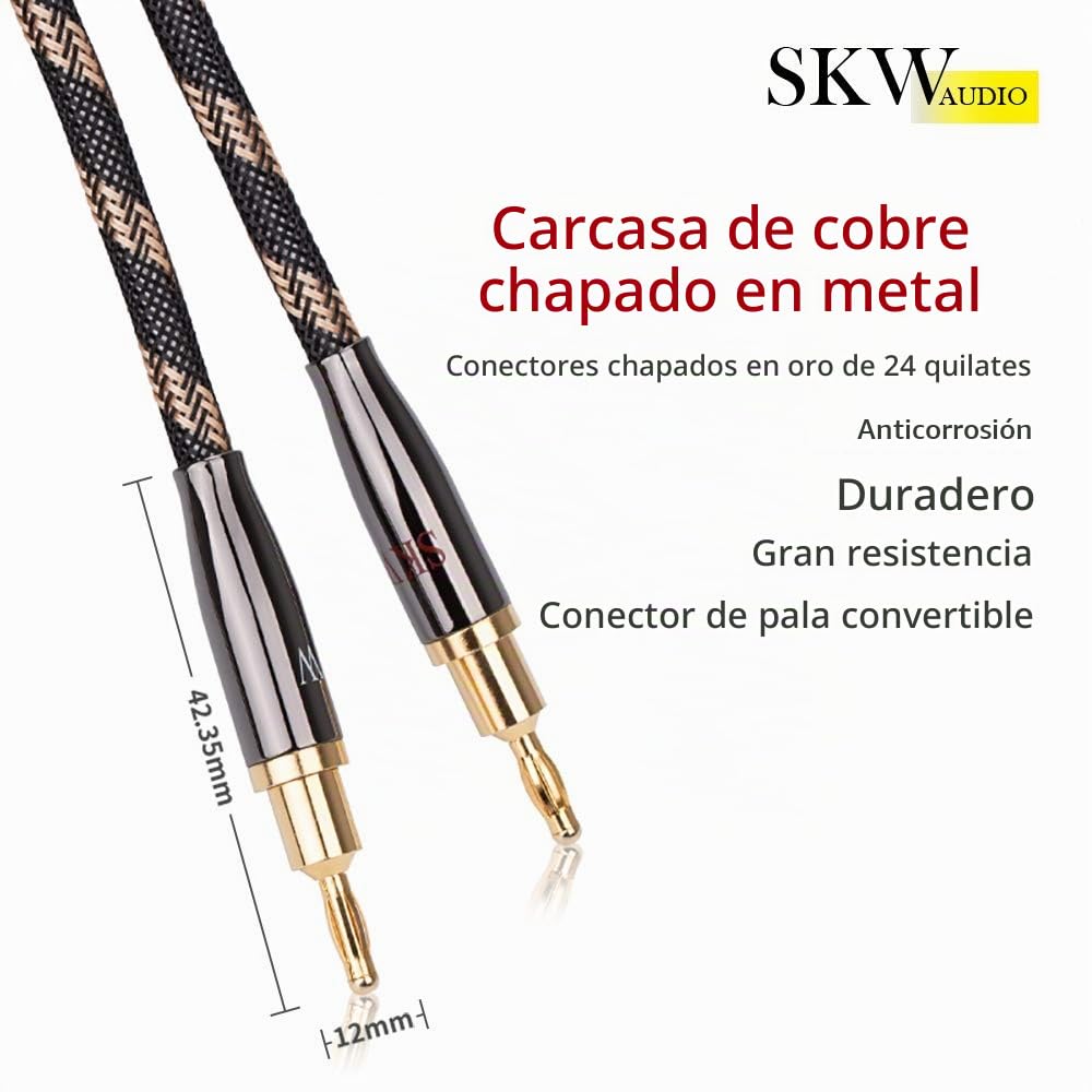 SKW Cable de Altavoz Audiophile, Cable de Enchufe Banana Intercambiable, Enchufe Chapado en Oro, Trenza de Nylon, Hi-Fi Cable (3.0 M, Negro, 1PC / Set)