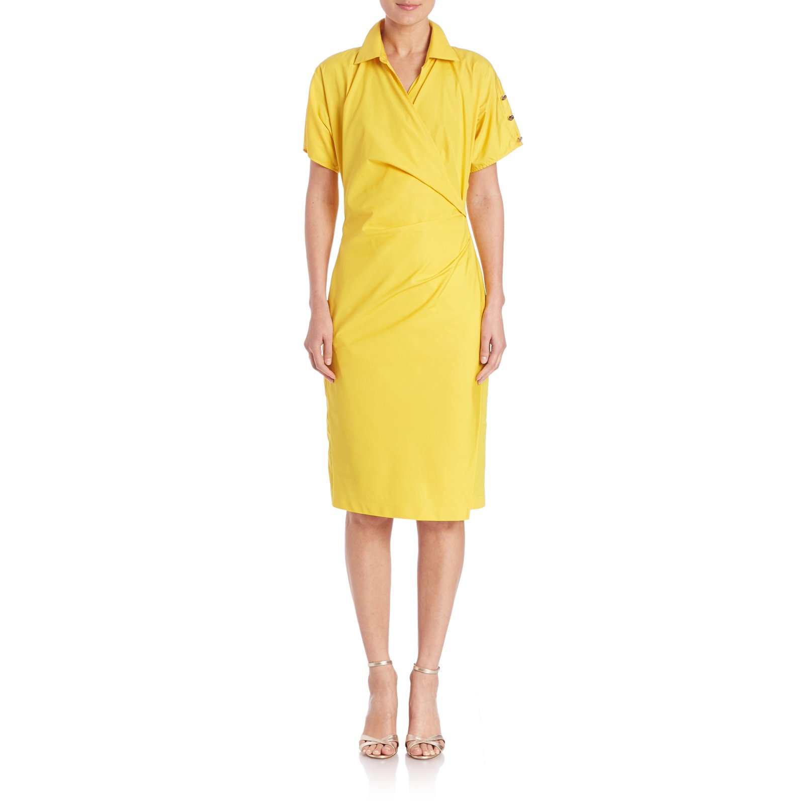 Women's Fred Ruched Cotton Poplin Dress Sz 10 Yellow