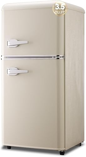 Miniatura 10 de Mini refrigerador retro de 3.5 pies cúbicos de tamaño apartamento con congelador, termostato ajustable de 7 niveles, refrigerador retro pequeño con