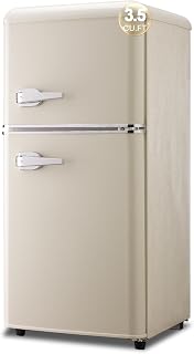 Mini Retro Fridge, 3.5 Cu. Ft. Apartment Size Refrigerator with Freezer,Retro Fridge Style with 7-Level Adjustable Thermostat, Compact Vintage 2-Door Fridges for Kitchen,Dorm, Apartment,Cream
