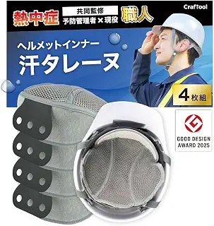【現役職人監修】汗タレーヌ ヘルメット インナー （4枚入り） ヘルメット用 汗取り 熱中症対策 インナー キャップ 通気 速乾 ライナー メッシュ