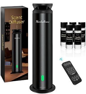 Monhallnow Waterless Essential Oil Diffuser Starter Kit - 1000 Sq Ft Coverage, Remote Control, 5 Scent Oils, Ultra Black Tower for Home & Hotel