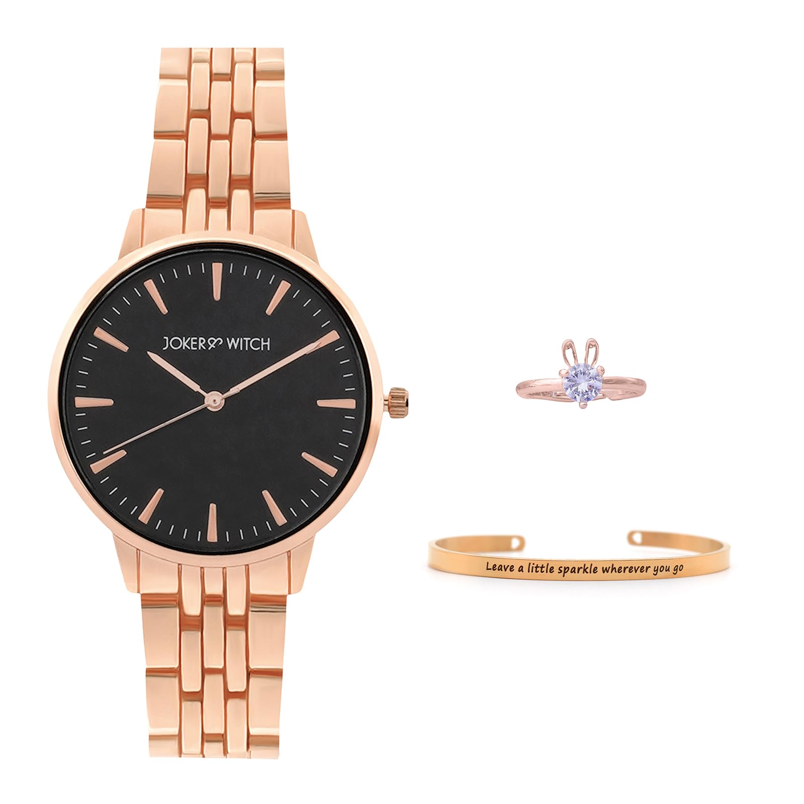 Joker & Witch Stainless Steel Women Kaiba Love Triangle Analogue Watch, Black Dial, Rose Gold Band (B0C8629MQV) Amazon Price History, Amazon Price Tracker
