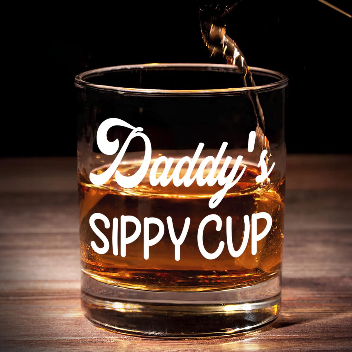 DOPTIKA Fathers Day Birthday Gifts For Dad, Husband Gift From Wife, 11 Oz Old Fashioned Glass For Men, Funny Gag Gifts For Men, Daddy's Sippy Cup Whiskey Glass, New Dad Gift