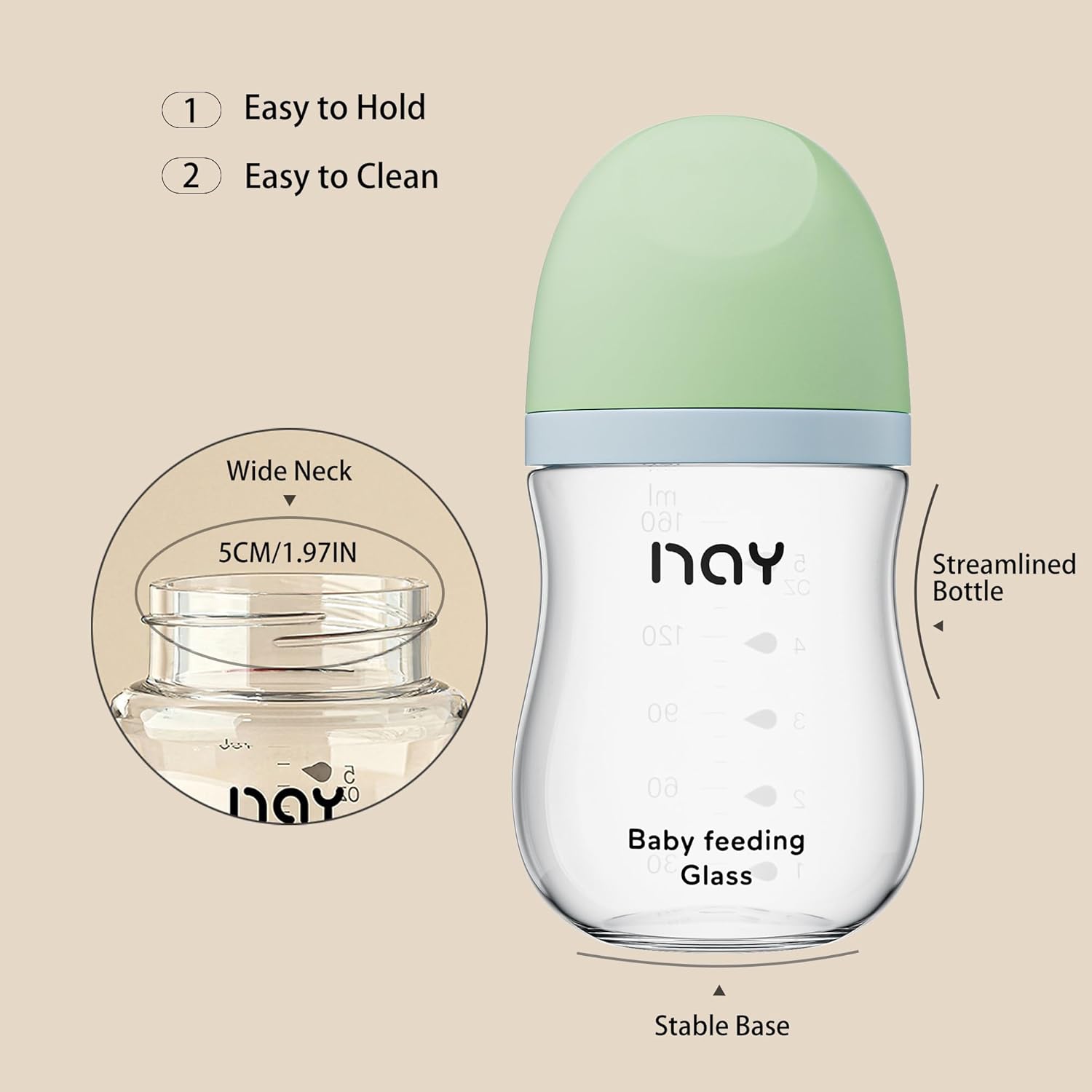 Natural Glass Baby Bottle Wide Neck, Anti-Colic Baby Bottle, Clear, 5.4oz(Pack of 2), Includes 2Pcs Natural Response Nipple(S), 1 Months+ - Image 6