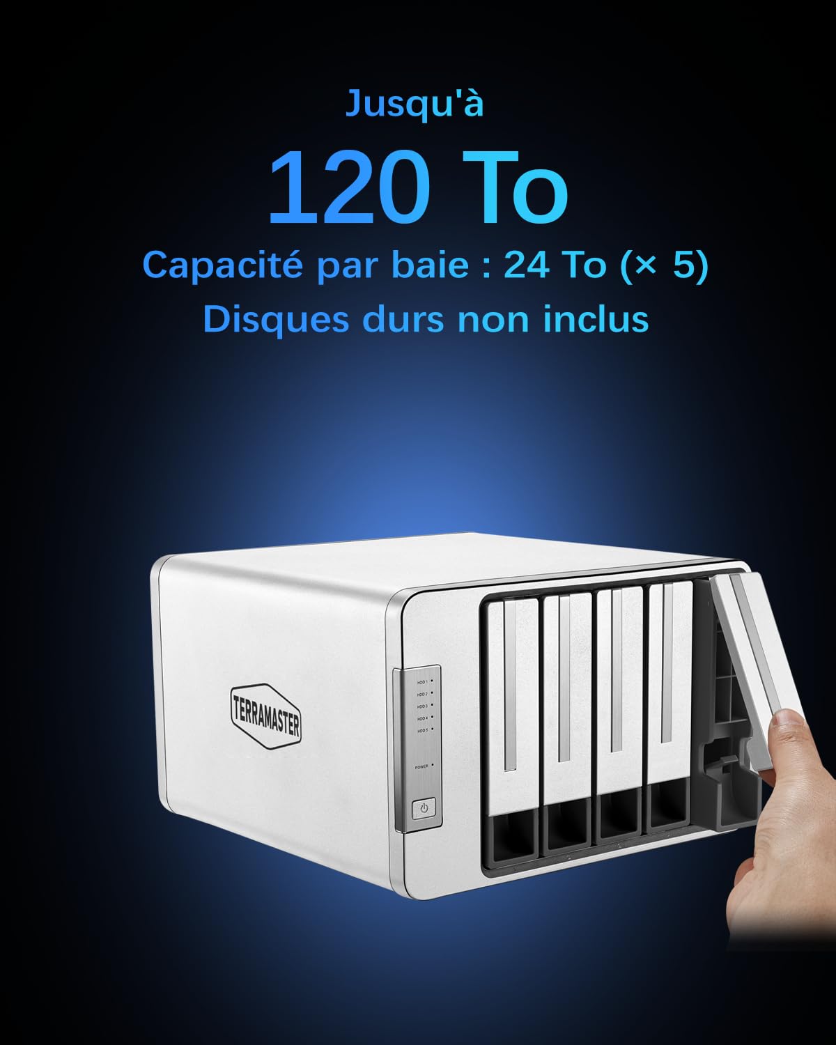 TERRAMASTER D5-310 5 Baies Enclosure HDD - Raid Matériel Prend en Charge Raid 5, 0, 1, 10, Single, JBOD - Stockage Direct Attaché USB 3.1 Type-C - Logiciel de Sauvegarde Inclus (sans Disque)