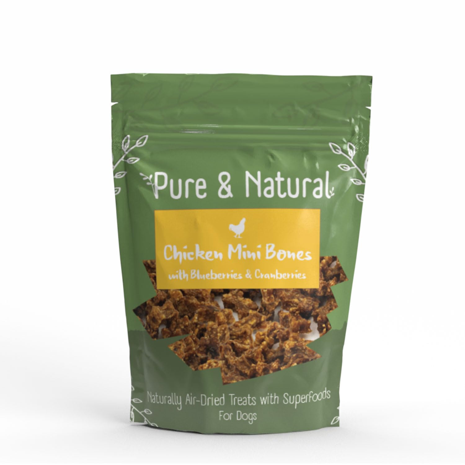 Pure & Natural Superfoods Air Dried Chicken Mini Bones Treats with Blueberries & Cranberries