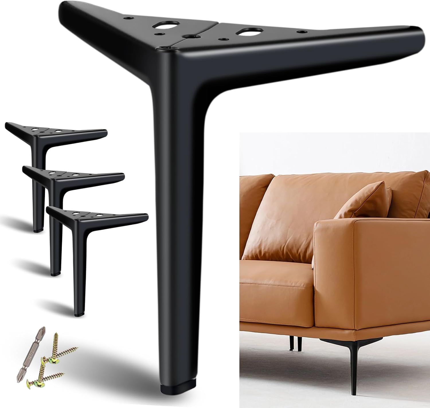 Metal Legs for Furniture Set of 4, Matte Black Furniture Legs 7 Inch, Short Cabinet Legs, Dresser Legs Heavy Duty, Modern Couch Feet Replacement for Sofa Cube Storage Futon Nightstand