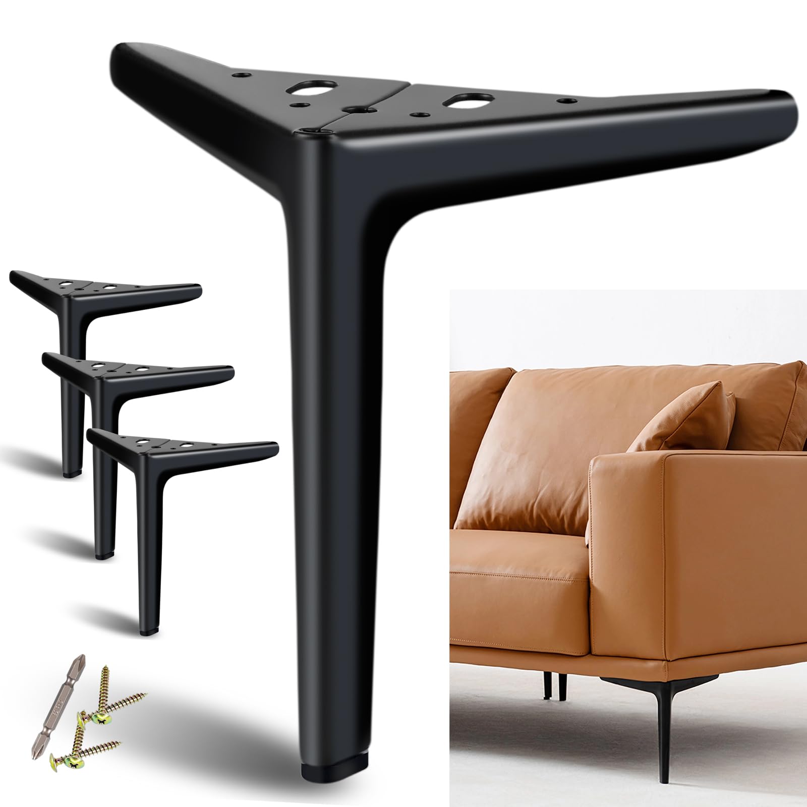 Patas de Mueble 18 cm, Patas de Metal para Muebles Juego de 4 | Patas Cortas Modernas Negras DIY, Soporte Resistente, Reemplazo para Armario, Cómoda, Aparador, Mesita de Noche, Sofá