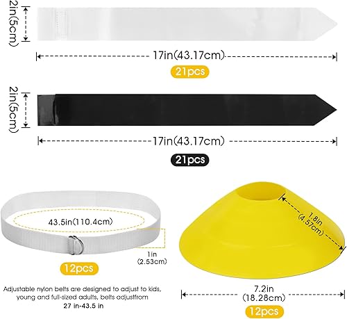 Miniatura 4 de Juego de bandera de fútbol, kit de cinturones de fútbol con bandera de 14 jugadores, incluye 14 cinturones, 42 banderas, 12 conos y bolsa de