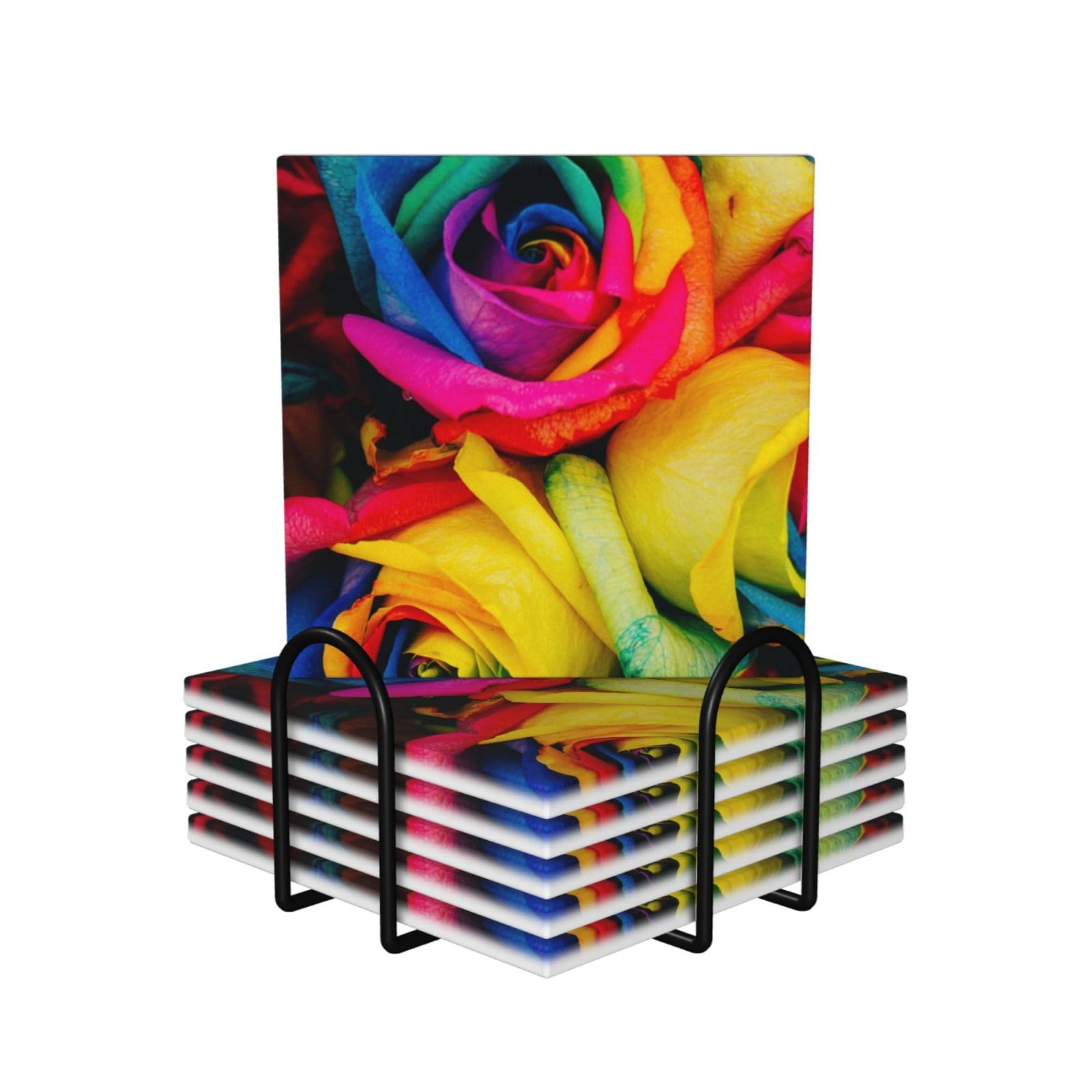 Dessous de verre absorbants rose arc-en-ciel en céramique anti-rayure pour table