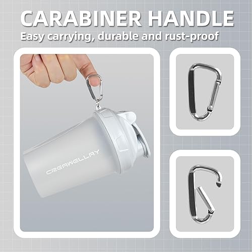 Miniatura 5 de Paquete de 2 botellas agitadoras para mezclas de proteínas, botella pequeña de 17 onzas con asa, tazas agitadoras de gimnasio con bola mezcladora