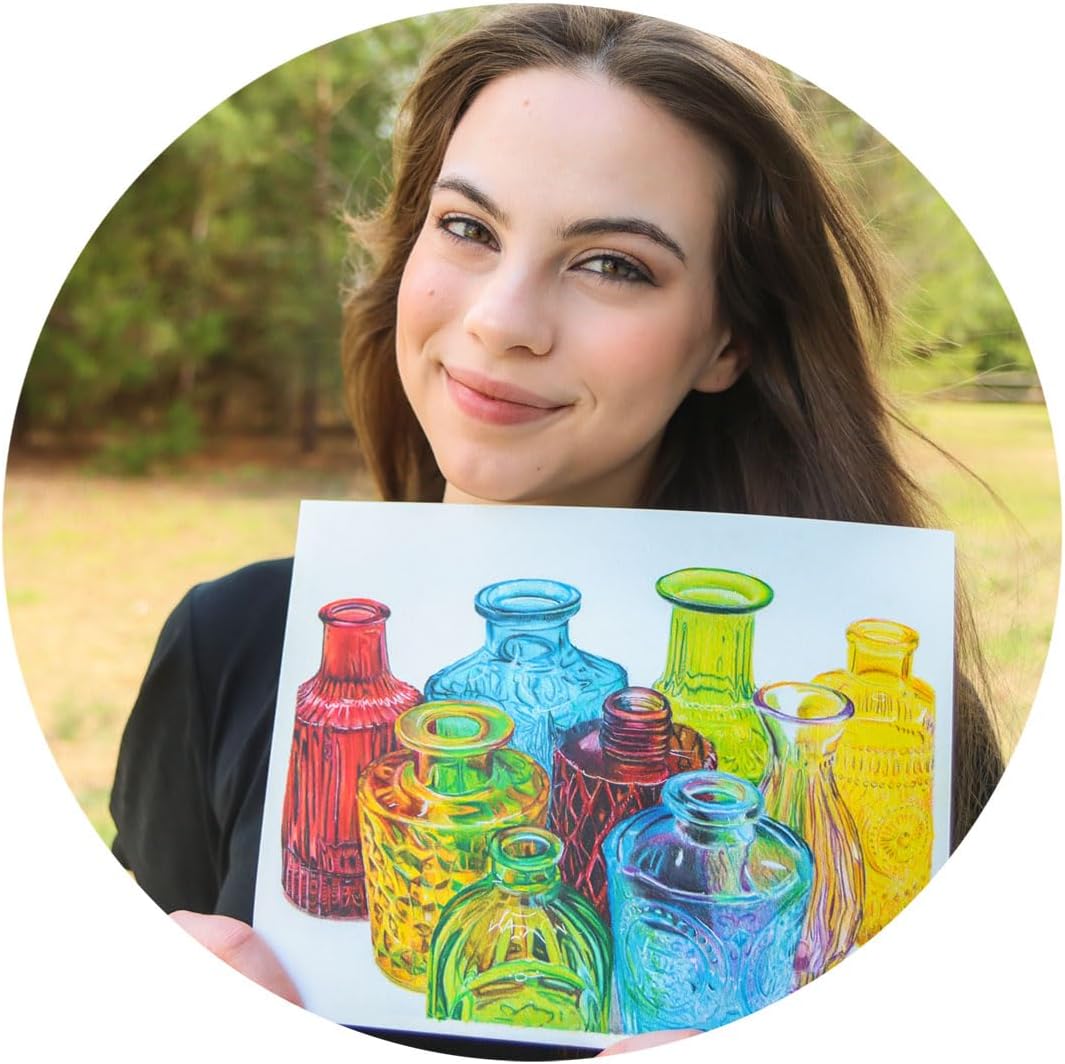 Grizaye Drawing Kit: Colorful Glass | Pre-Printed Image, Set of 12 Colored Pencils, Photos, Step-by-Step and Color Guide