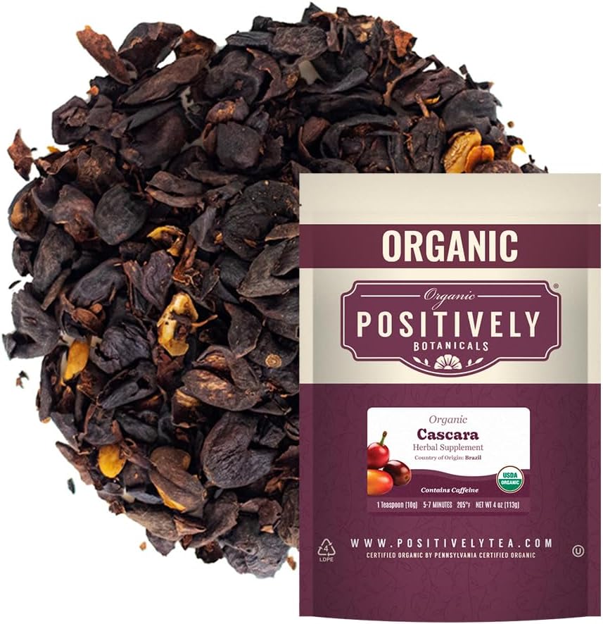 Organic Positively Botanicals Company, Cascara, Herbal Tea Loose Leaf Botanical, 4 Ounce