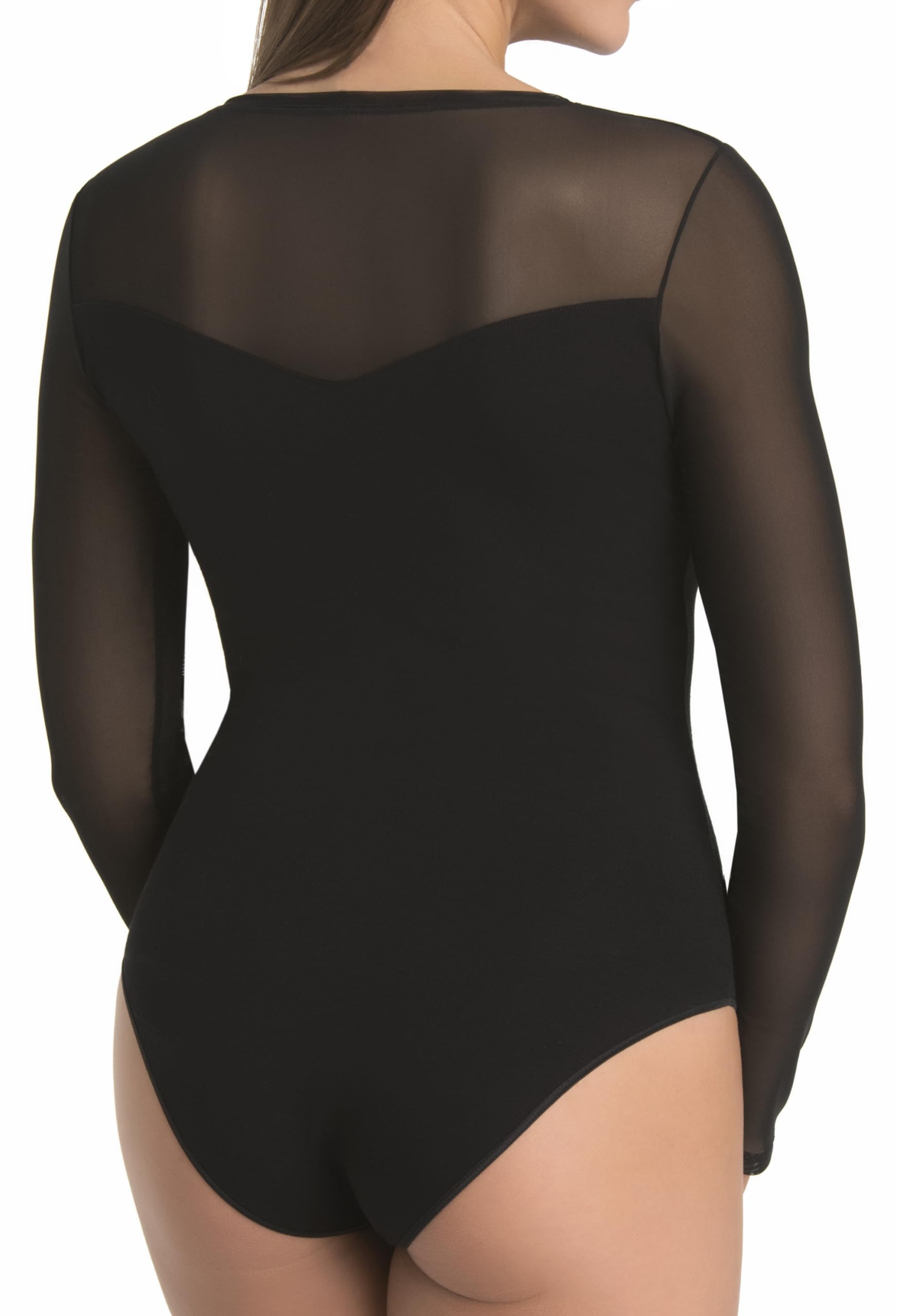 Teyli Body donna con maniche lunghe e scollo in rete – intimo elegante e elastico che si adatta perfettamente alla silhouette.