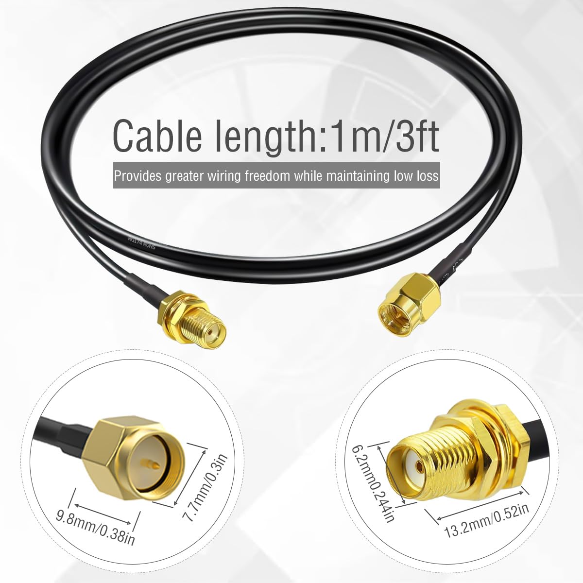 Kabel SMA męski na żeński grodziowy RG174 przedłużacz anteny 1 m niski strat, do routera 3G 4G LTE, brama modemu, komórkowy, odbiornik Dongle, 2 szt