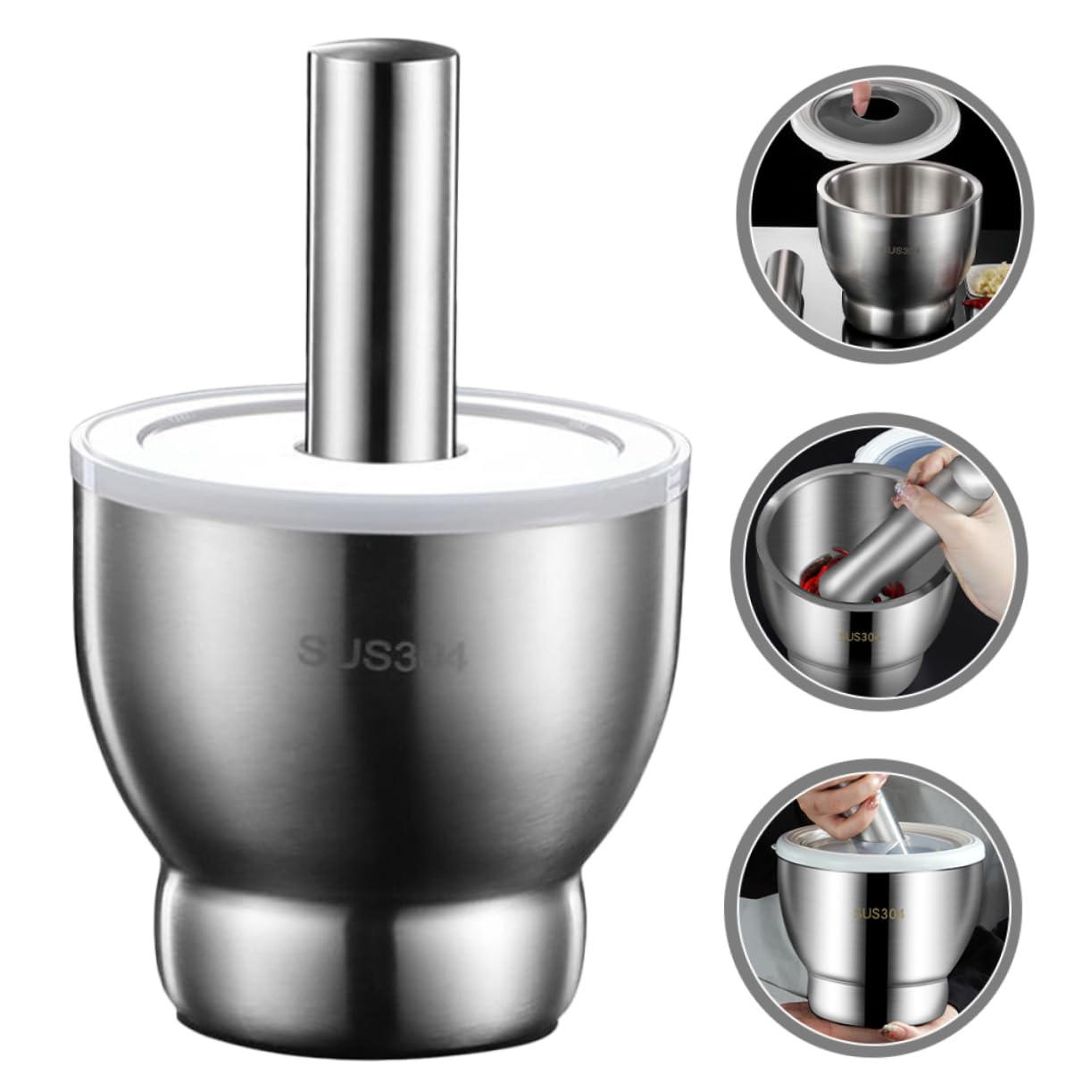 1 Set &Amp; Stößel Knoblauchmühlen Küchengeschirr Stößel Und Schüssel Mit Deckel Und Große Mahlschüssel Aus Edelstahl Metall Und schüssel Chilipulver Pürierwerkzeug