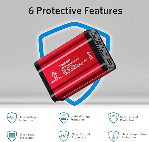 Miniatura 4 de Inversor de corriente para automóvil de 300 W, CC 12 V a 110 V inversor de automóvil con 2 salidas de CA y puertos USB dobles de 3.4 A, convertidor