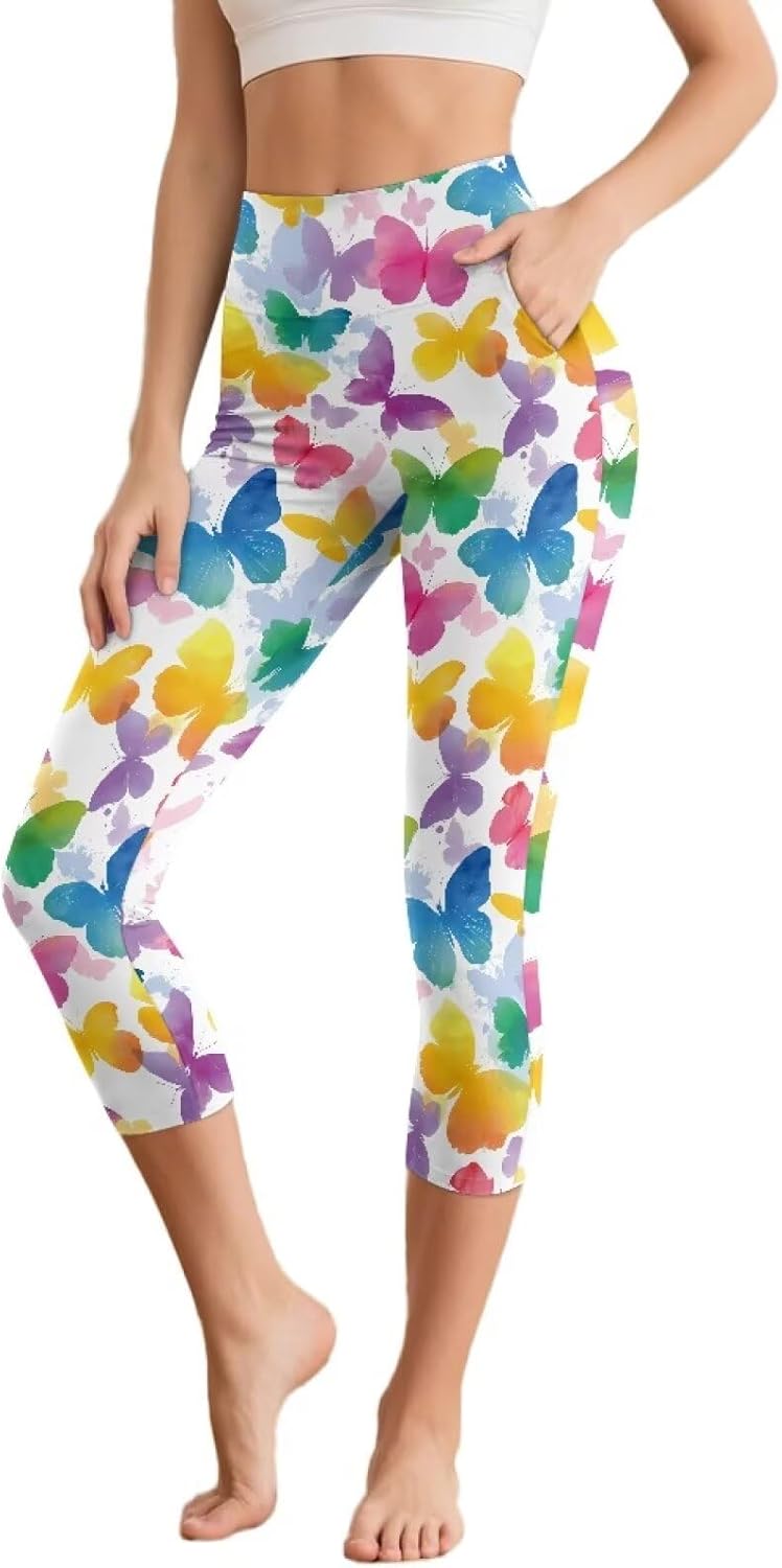 Xhuibop Capri Leggings with Pockets for Women High Waisted Compression Yoga Pants