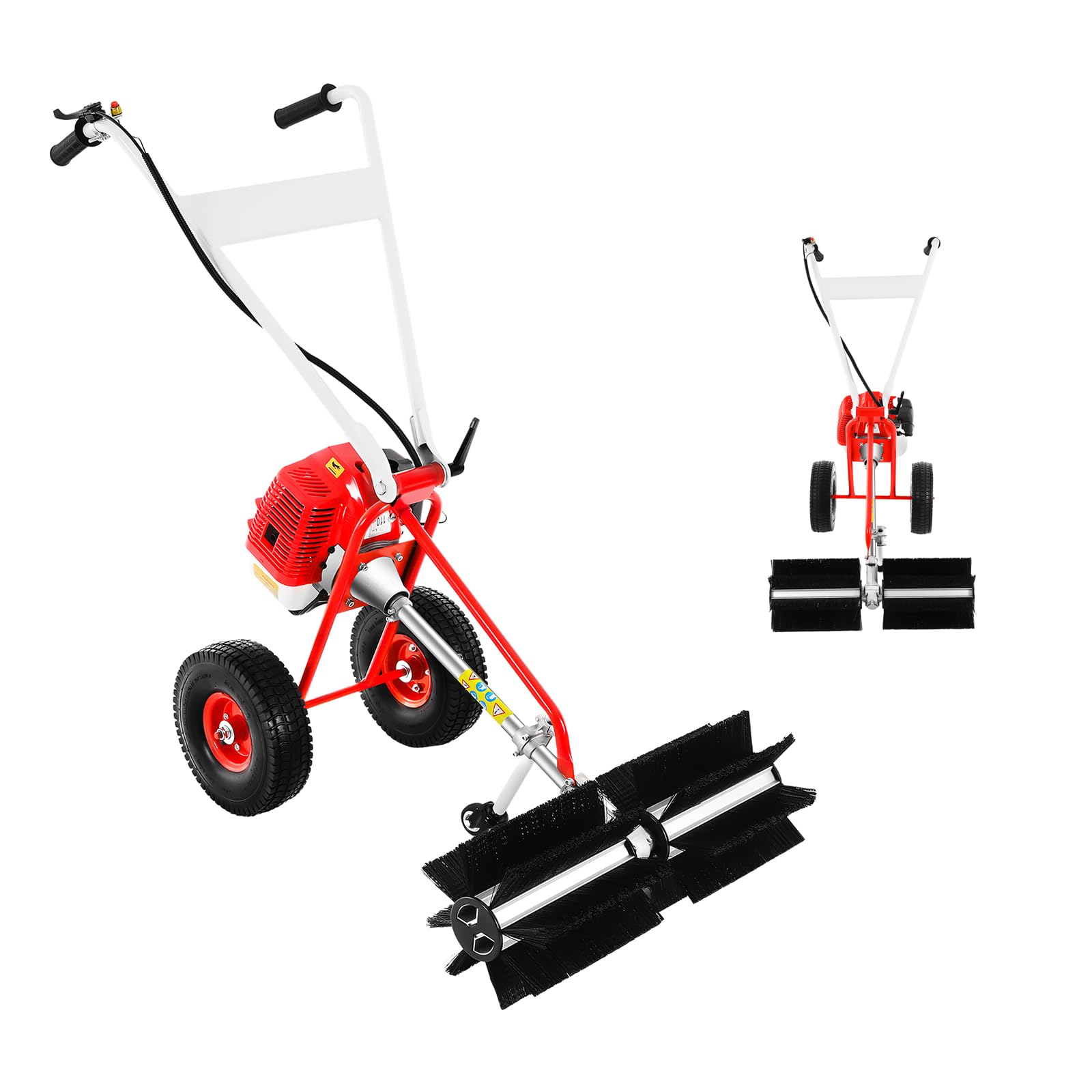 2-Takt Motorbesen Benzin Kehrmaschine, 43CC 8500RPM SchneefräSe Benzin Motor Handschubkehr Maschine Räumgerät Schnee Sweeper Unkraut Entferner Kunstrasen Kehrmaschine mit Schutzbrille
