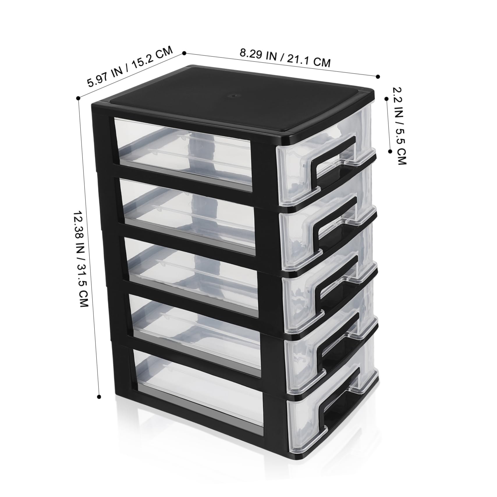 Cassettiera trasparente con 5 cassetti in plastica per cancelleria e cosmetici, piccola cassettiera da scrivania, 21,1 x 15,2 x 31,3 cm, ideale per casa e ufficio