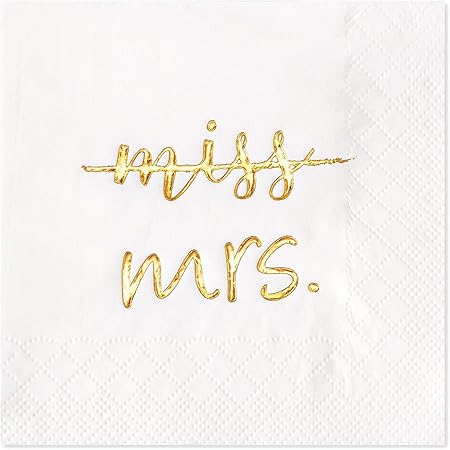 Amazon Com Crisky Gold Foil Miss To Mrs Cocktail Napkins For Bridal Shower Engagement Bachelorette Party Dessert Beverage Table Party Supplies Disposable Napkins 3 Ply 50 Count Home Kitchen