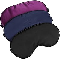 100% Pure Silk Sleep Mask 3-Pack - Adjustable Soft Eye Mask for Deep Sleep, Travel & Light Blocking (Black, Dark Blue, Purple)