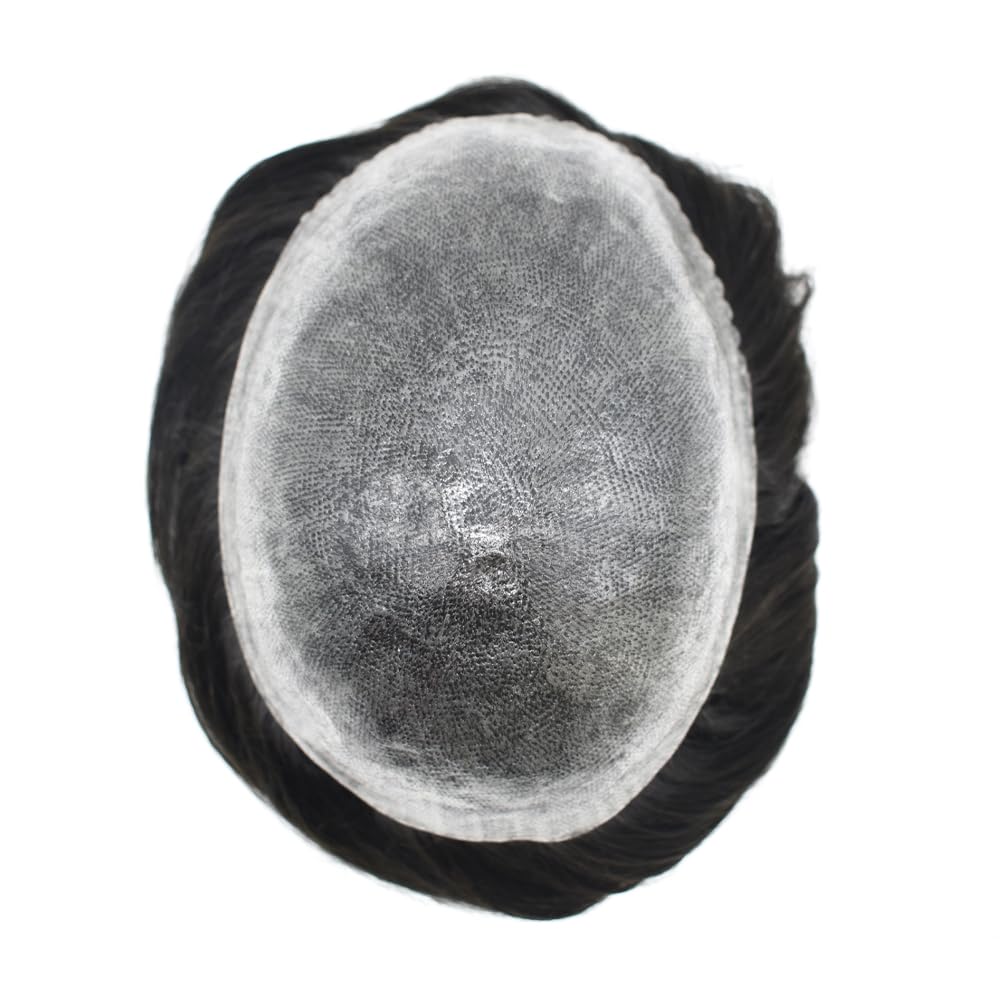 Toupee For Men Human Hair Toupee Men Hairpiece Poly Thin Skin Mens Hair System Hair Pieces Replacement System For Man Protesis Capilar Para Hombre #1 Jet Black 8X10