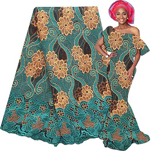 LadyQ New Arrivals 2019 French African Lace Fabric Green Net Tulle Fabric Lace Material Gold Latest Nigerian Lace Fabric (Teal Green)