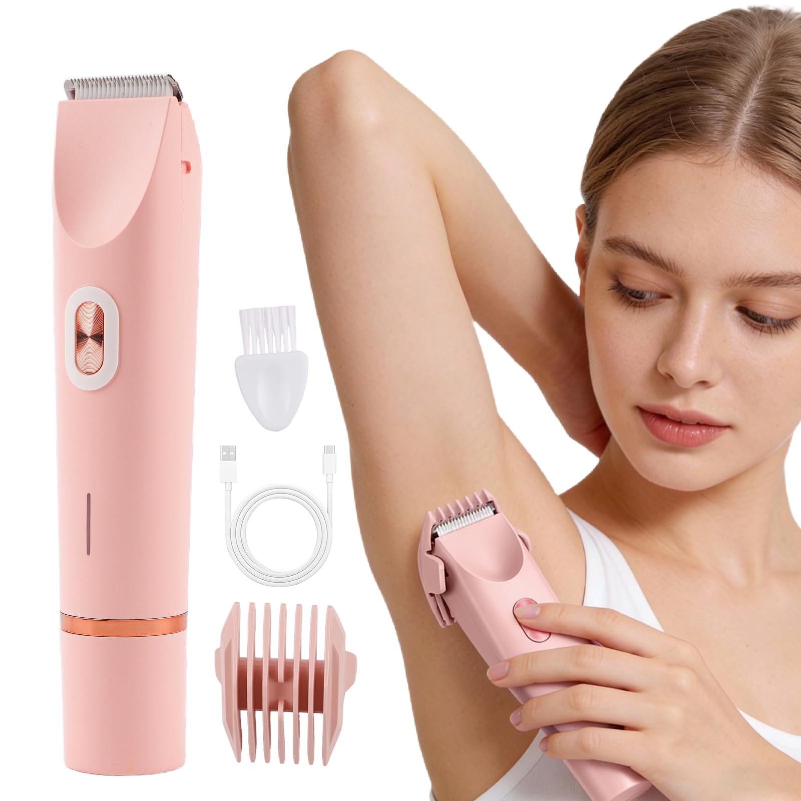 Afeitadora Eléctrica 2 en 1 para Muje, cortapelos corporal para mujer recortadora, Impermeable IPX7, Recortadora Mujer zona Intima, Rasuradora para Cara Axilas Bikini