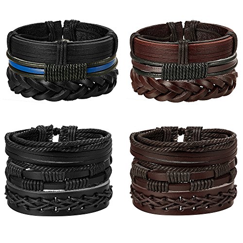 Jstyle 12Pcs Braided Leather Bracelet For Men Women Cuff Wrap Bracelet Adjustable Black And Brown (A:12Pcs) #TOP1