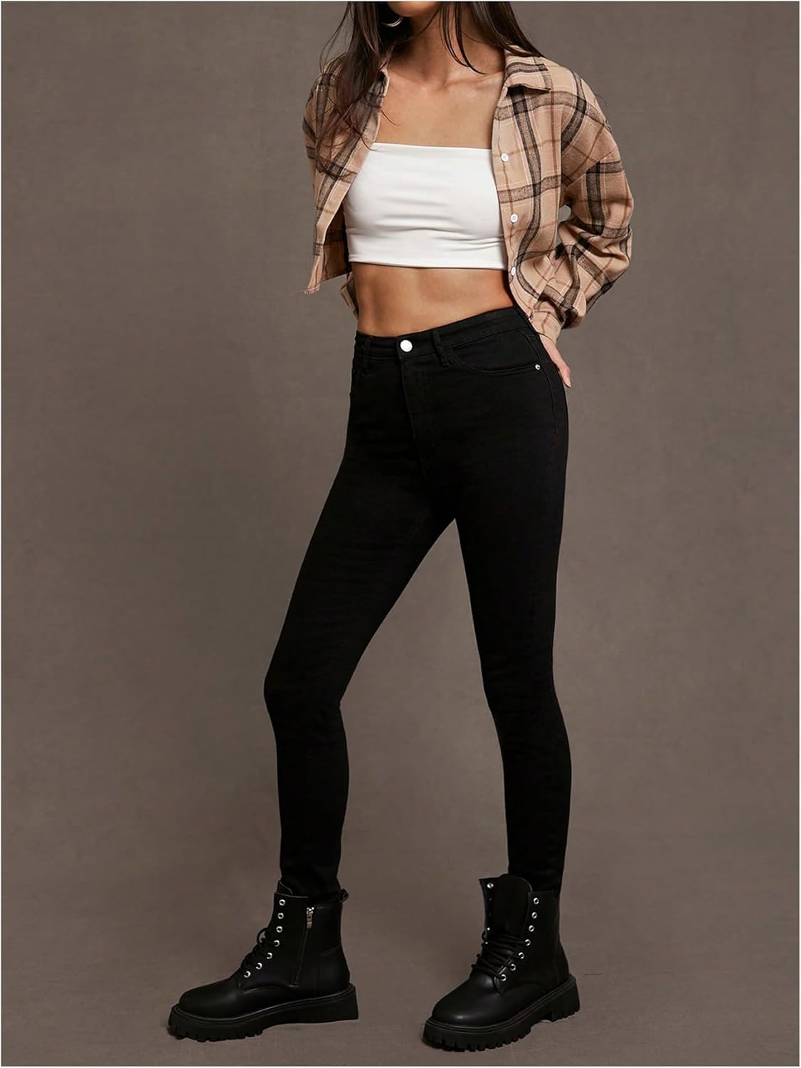 Milumia Women's Plaid Print Button Down Shirts Collared Long Sleeve Cropped Blouse Tops - Image 4