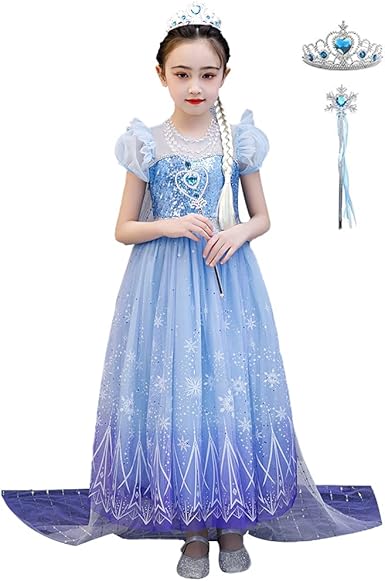 Amazon ｍｕｋｍｉａｎ ディズニー アナと雪の女王 エルサ ドレス 子供 ガールズ 女の子 ワンピース コスチューム コスプレ衣装 キッズコスチューム 舞台衣装 仮装 マント付き エレガント 可愛い 演出 ハロウィン 誕生日 発表会 100 150 エルサ キッズ