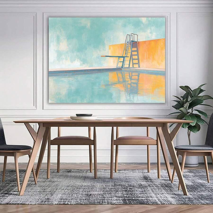 Peinture abstraite sur toile piscine bleue deco salon 70x100 cm