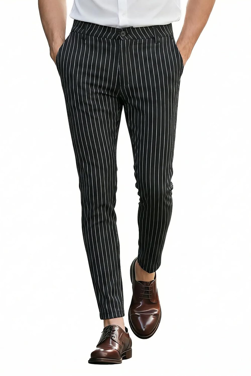 GINGTTO Mens Chino Pants Slim Fit Stretch Pinstripe Pants Men Dress