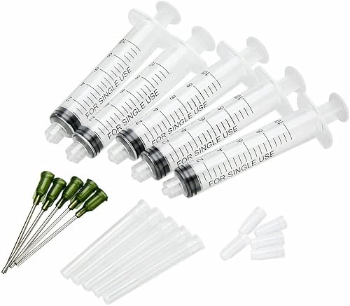 Juego de jeringas aplicadoras dispensadoras, 5 jeringas dispensadoras de 10 ml con agujas dispensadoras y tapas para manualidades de quilling,