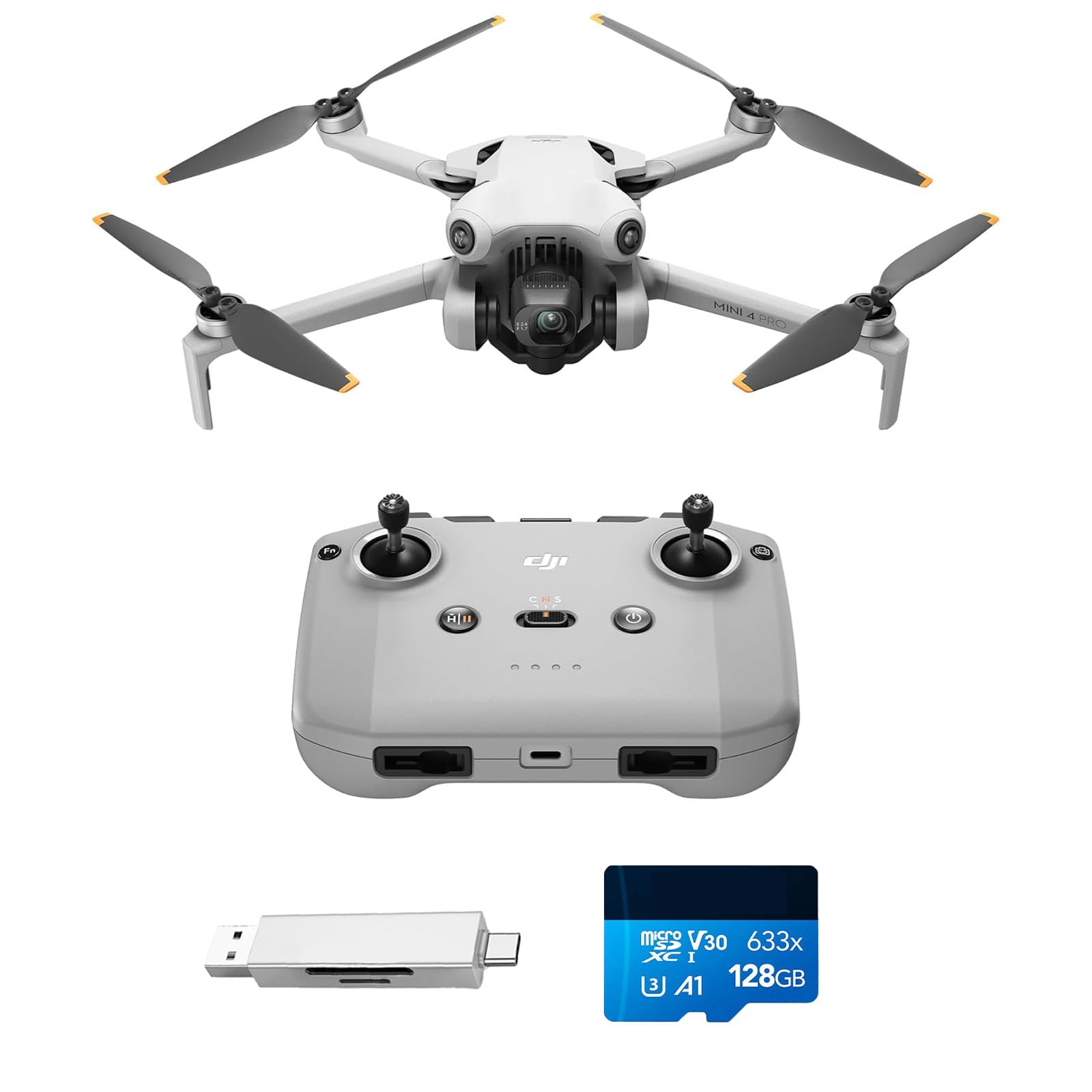 DJI Pack Mini 4 Pro (DJI RC-N2) con accesorios, dron mini plegable con cámara de vídeo 4K HDR, menos de 249 g, 34 min de tiempo de vuelo, distancia máx. de transmisión de vídeo de 20 km, C0, Gris