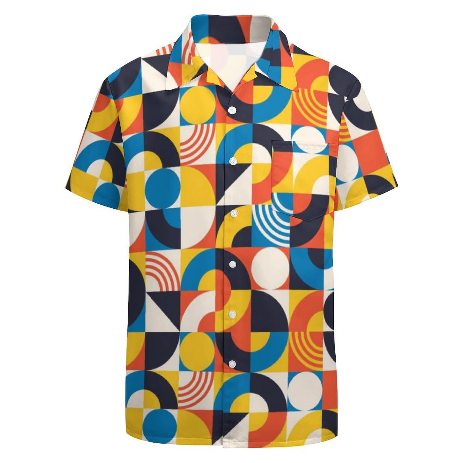 Larsd Men's Yellow Square 80S Button Down Shirt Retro 90S Retro Hawaiian Disco Party Shirt, Xxl