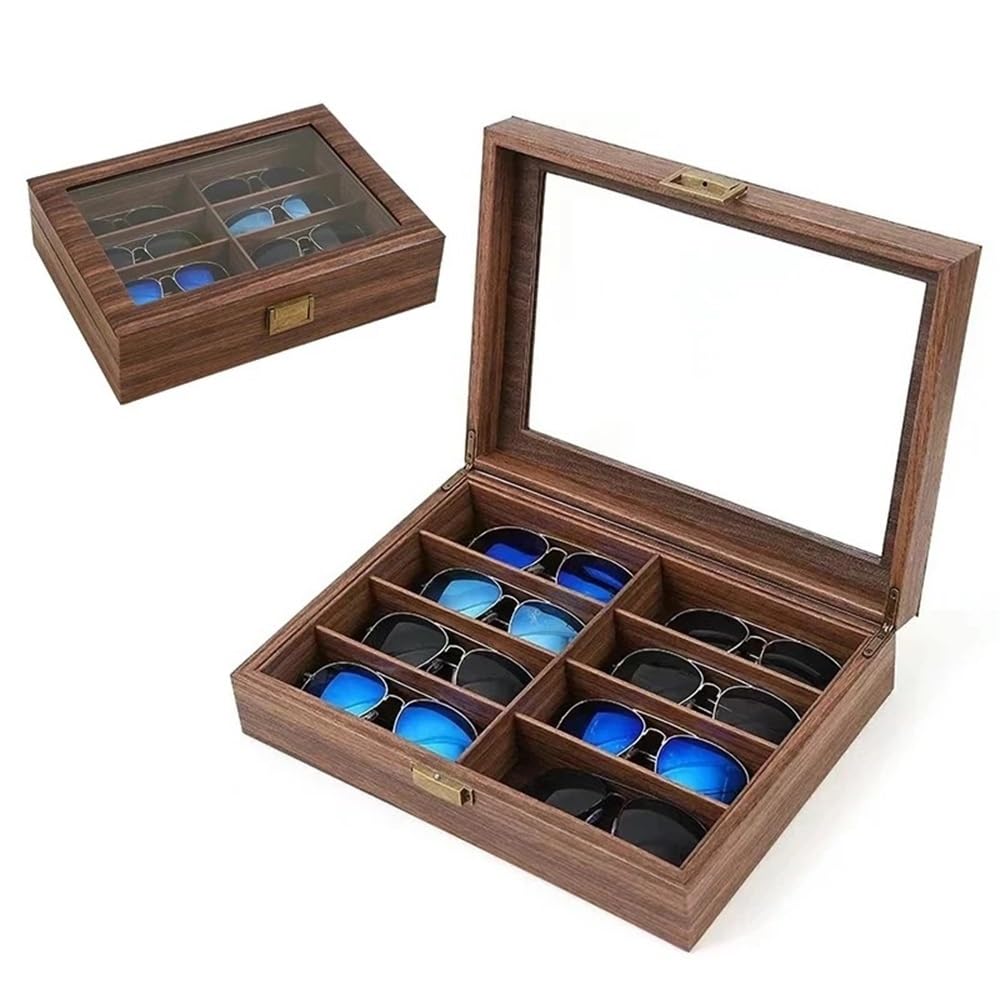 Sonnenbrillenhalter 8 Gitter Vintage Holz Brillen Aufbewahrungsbox Holz Schmuck Sonnenbrillen Brillen Brillen Vitrine Halter Organizer Geschenkbox Verkaufsrack
