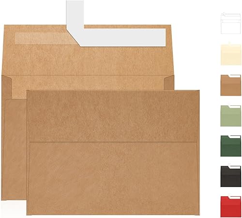 Sobres de papel kraft marrón A7, 100 unidades de 120 GSM, sobres imprimibles Goefun de 5 x 7 pulgadas para invitaciones, correo, bodas, negocios,