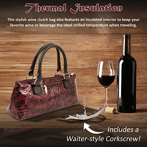 Image of Primeware Wine Clutch Bag (Thermal Insulated) Trendy Women's Carry Tote | Holds Red & White 750mL Bottles | Trendy Fashion | Incl. Portable Waiter-Style Corkscrew