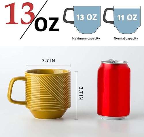 Miniatura 2 de Juego de tazas de café apilables 4 tazas de café apilables grandes de 13 onzas de cerámica para café con leche capuchino, tazas de té grandes de