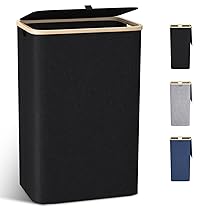 Cesto Portabiancheria Grande,con Coperchio,per Panni Sporchi XXL 100L con Manici in Bambù,Pieghevole per Bagno o Lavanderia Vestiti, Giocattoli