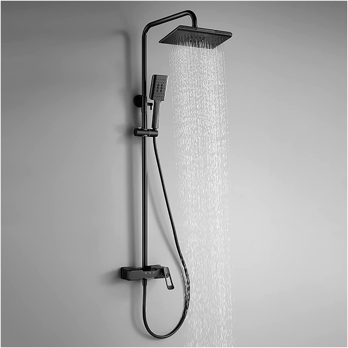 OZBMA Shower System Set with Head Hose Faucet Wall Mounted Combo Single Handle Rainfall 3 Modes Handheld Shower, Waterfall Tub Spout,C (Black A)