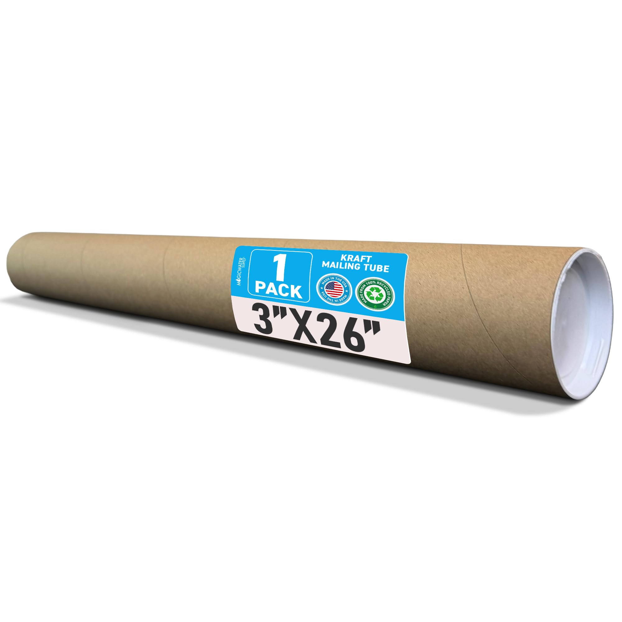 MagicWater Supply Tubo de correo – 3 x 26 pulgadas – Kraft – 1 paquete – para envío y almacenamiento de carteles, artes, manualidades y documentos