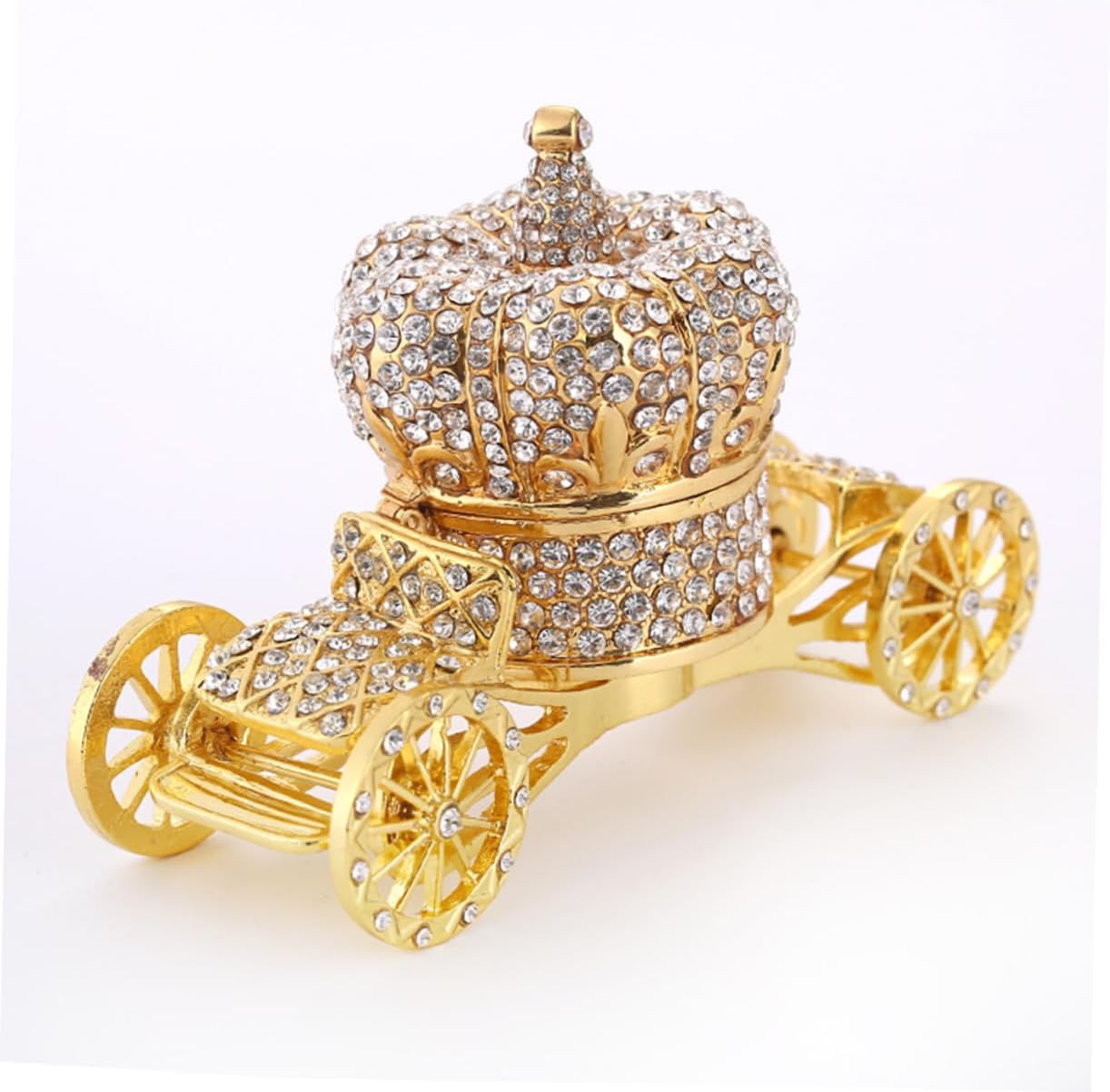 Didiseaon Rhinestone Crown Carriage Ornament Elegant Alloy Desktop Decoration for Home Office Events Sparkly Fairy Tale Display